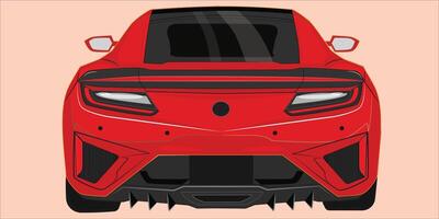 Vector Realistic Isolated Car, 3d red hatchback with gradient and rear view.