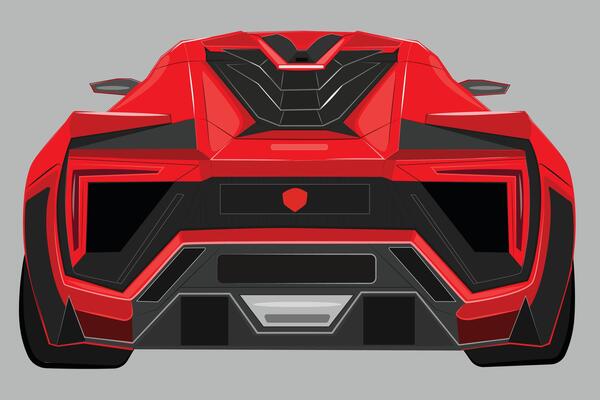 Red car isolated rear view. Realistic transportation. Modern urban red sports vehicle. Realistic car design. Flat style vector illustration.