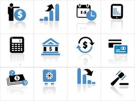 Collection of accounting and financial icons. Contains financial report, accountant, financial audit, invoice, tax calculator, business company and balance sheet icons. Solid icon collection. vector
