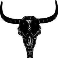 a black and white drawing of a bull skull vector