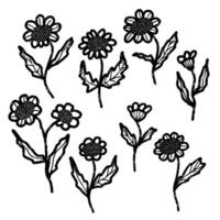 a black and white drawing of flowers vector
