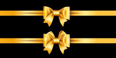 Golden decorative bow with horizontal yellow ribbon on black vector