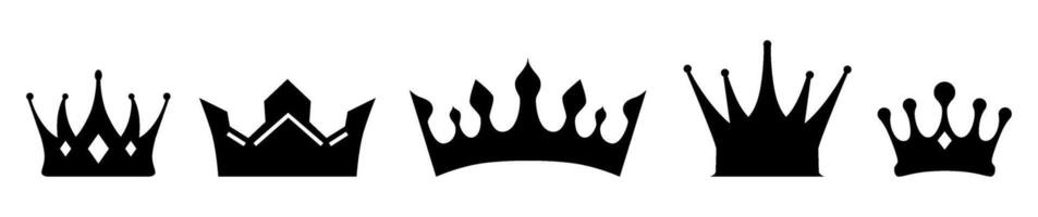 Set of black crown icons isolated on white background. Vector illustration