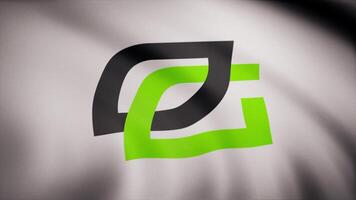 cybergaming optisk gaming flagga är vinka på transparent bakgrund. närbild av vinka flagga med optisk gaming cybergaming logotyp, sömlös slinga. redaktionell animering video