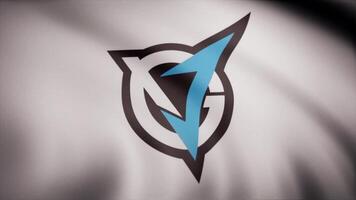 cybergamen vgj storm vlag is golvend Aan transparant achtergrond. detailopname van golvend vlag met vgj storm cybergamen logo, naadloos lus. redactioneel animatie video