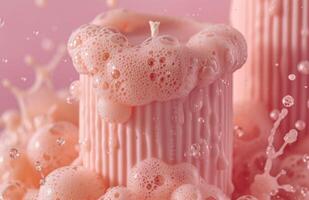 AI generated a pink candle with soft bubbles and beads photo