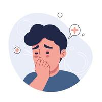 a man with a cold is holding his mouth to his face vector