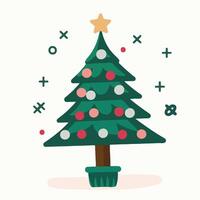 christmas tree with stars and balls on it vector