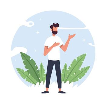hombre con barba y en pie en el césped vector