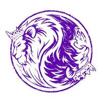 Yin Yang Rubber Stamp Purple Lion King And Queen Head vector