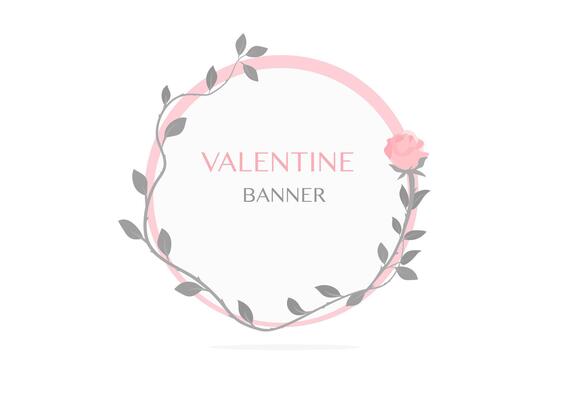 Valentine sweet pink frame with rose flower banner background