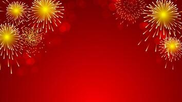 Gold fireworks celebration on red background for Chinese new year vector