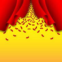 Red ribbon fall from red curtain on yellow background vector