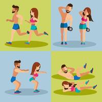 Couple running and Weight Training Basic vector