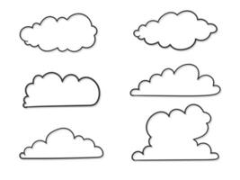 Set of outline hand drawn clouds with shadows vector