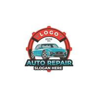 Clásico mano dibujado auto reparar logo modelo vector