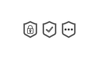 Set of security shield icons, security shields logotypes with check mark and padlock. Security shield symbols. Vector illustration.