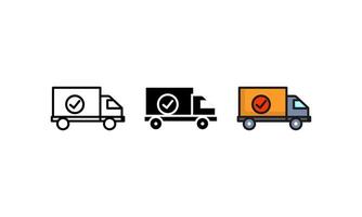 delivery truck check icon. done checking, success shipment item illustration. Live Vector icon line, black and colorful style on white background