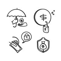 hand drawn doodle money protection icon related illustration vector