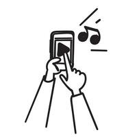 hand drawn doodle play music or video button on mobile phone vector