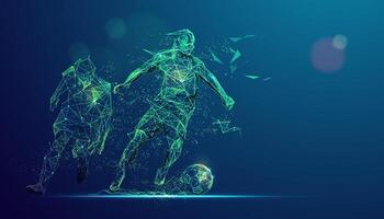 graphic of wireframe low poly soccer players in futuristic style vector