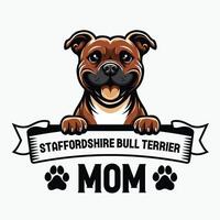 Staffordshire Bull Terrier Mom T-shirt Design Illustration Pro Vector