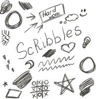 pencil curly lines and squiggles, wide strokes. Scribble strokes vector set