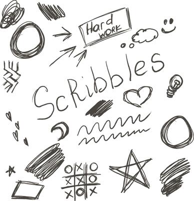 pencil curly lines and squiggles, wide strokes. Scribble strokes vector set