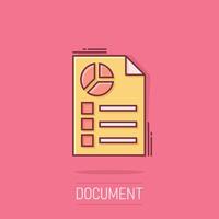 Document icon in comic style. Report cartoon vector illustration on isolated background. Paper sheet splash effect business concept.