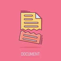 Document error icon in comic style. Broken report cartoon vector illustration on isolated background. Damaged splash effect business concept.