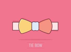 Tie bow icon in comic style. Bowtie cartoon vector illustration on isolated background. Butterfly splash effect business concept.