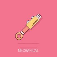 Hydraulic icon in comic style. Cylinder cartoon vector illustration on isolated background. Equipment splash effect business concept.