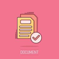 Document icon in comic style. Report cartoon vector illustration on isolated background. Paper sheet splash effect business concept.