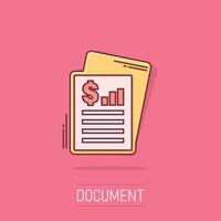 Financial statement icon in comic style. Document cartoon vector illustration on isolated background. Report splash effect business concept.