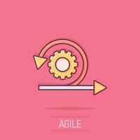 Agile icon in comic style. Flexible cartoon vector illustration on isolated background. Arrow cycle splash effect business concept.