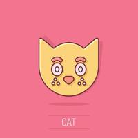Cat head icon in comic style. Cute pet cartoon vector illustration on isolated background. Animal splash effect business concept.