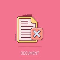 Document error icon in comic style. Broken report cartoon vector illustration on isolated background. Damaged splash effect business concept.