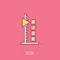 Risk level icon in comic style. Result cartoon vector illustration on isolated background. Assessment splash effect business concept.