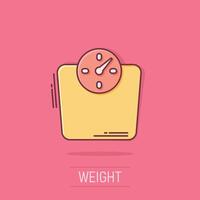 Scale icon in comic style. Balance cartoon vector illustration on white isolated background. Comparison splash effect business concept.