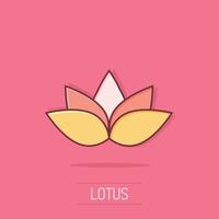 Lotus icon in comic style. Flower leaf cartoon vector illustration on white isolated background. Blossom plant splash effect business concept.