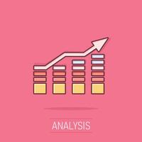 Chart graph icon in comic style. Arrow grow cartoon vector illustration on isolated background. Analysis splash effect business concept.