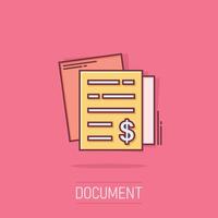 Financial statement icon in comic style. Document cartoon vector illustration on isolated background. Report splash effect business concept.