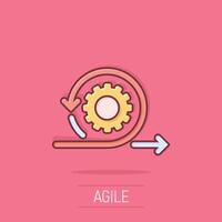 Agile icon in comic style. Flexible cartoon vector illustration on isolated background. Arrow cycle splash effect business concept.