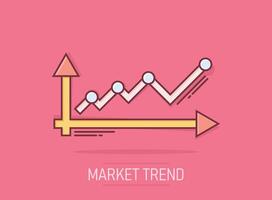 Market trend icon in comic style. Financial growth cartoon vector illustration on isolated background. Increase splash effect business concept.