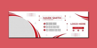 Email signature design with red color template vector