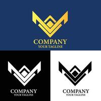 Bold V logo on contrasting blue, black and white backdrops. vector