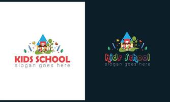 Preschool, kindergarten logo icon design template. Children school vector illustration. Kids school Logo Design