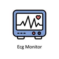 ecg monitor vector lleno contorno icono estilo ilustración. eps 10 archivo