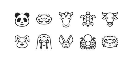 Set of animal icons. Simple outline animal icons pack contains icon such as panda, crocodile, horse, turtle, rabbit, walrus etc. editable stroke vector