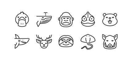 Set of animal icons. Simple outline animal icons pack contains icon such as platypus, whale, chameleon, gorilla, beaver etc. editable stroke vector